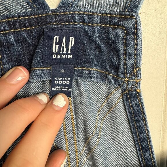 Gap denim raw hem shortalls denim overalls size XL - Picture 4 of 6